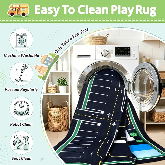Kids Airport Rug,3 x 5 Ft City Road Play Rug | Extra Thick 0.4 in Soft Non-Slip Car Carpet Play Rug with Realistic Airport Roads for Toy Cars, Bedroom & Playroom