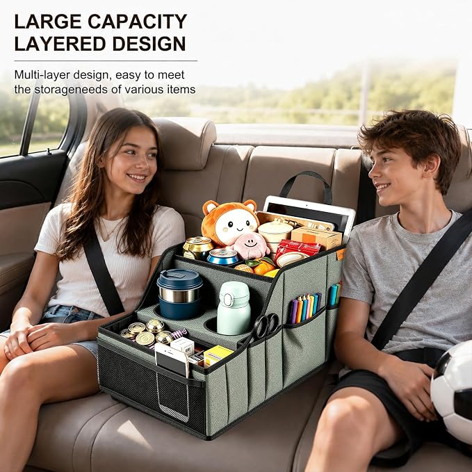 Car Seat Organizer Back Front Captains Seats Storage Travel | Car Organizer, Back Seat Car Organizer, Car Seat Organizer Front Seat – 9 Compartments, 2 Cup Holders – Foldable