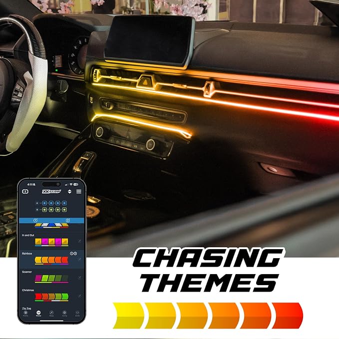 XKmax RGB Fiber Optic LED Interior Ambient Light Kit for Car & Truck | Color Chasing | App-Controlled (4pc 43" Strips)