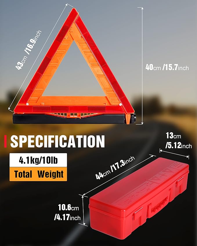 SAFEMATE 3 Pack Warning Triangle DOT Approved, Foldable Emergency Safety Reflective Triangles for Roadside Vehicles Breakdown with Carrying Case