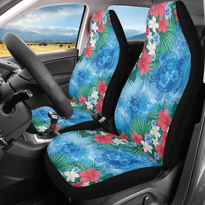 Sea Turtle Car Front Seat Covers Set of 2 Breathable Seat Cover for Front Seats Anti-Slip Hawaiian Removable Automotive Accessories Universal Fits Most Cars,SUVs,Sedans