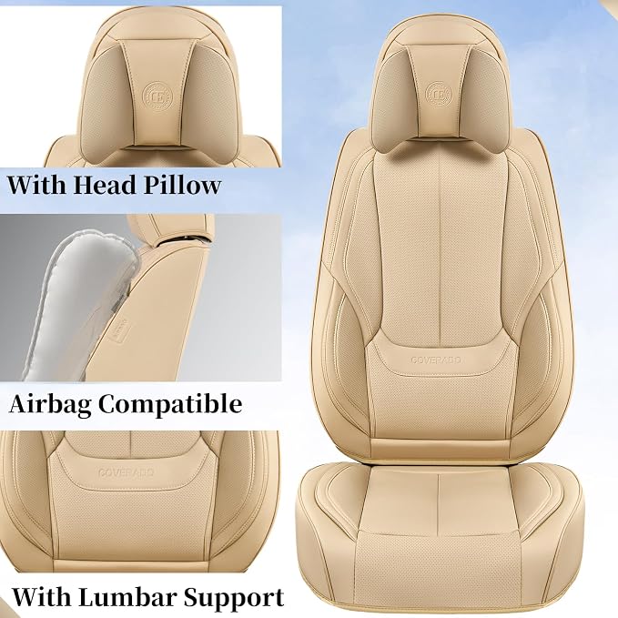 Coverado Car Seat Covers, Seat Covers for Cars, Waterproof Leather Auto Seat Protectors, Leather Car Seat Cushion, Car Interiors Accessories Universal Fit for Most Cars