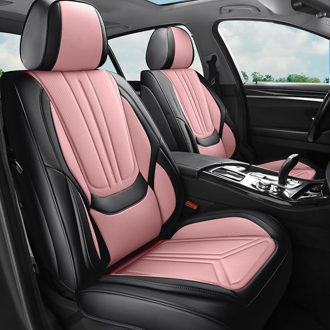 Car Seat Covers Full Set Pink and Black, Premium Leather Car Seat Covers, Waterproof and Breathable Seat Covers, Universal Car Seat Protector Fit for Cars, Trucks, SUVs, Pick-ups