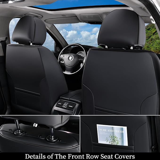 Coverado Car Seat Covers Full Set, 5 Seats Universal Seat Covers for Cars, Breathable Fabric& Faux Leather Auto Seat Cushions, Front and Rear Seat Protectors Fit for Most Sedans SUV Truck, Pink