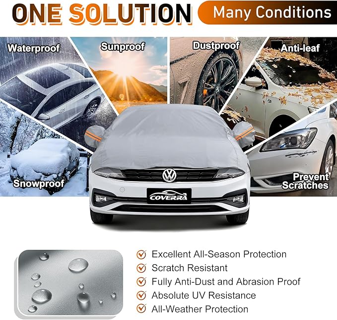 Half Car Cover for SUV, Sunroof Cover for Snow with Cotton, Hail Protector Car Cover Waterproof All Weather for Snow, Sun, Rain, Dust, UV Protection Fit SUV M