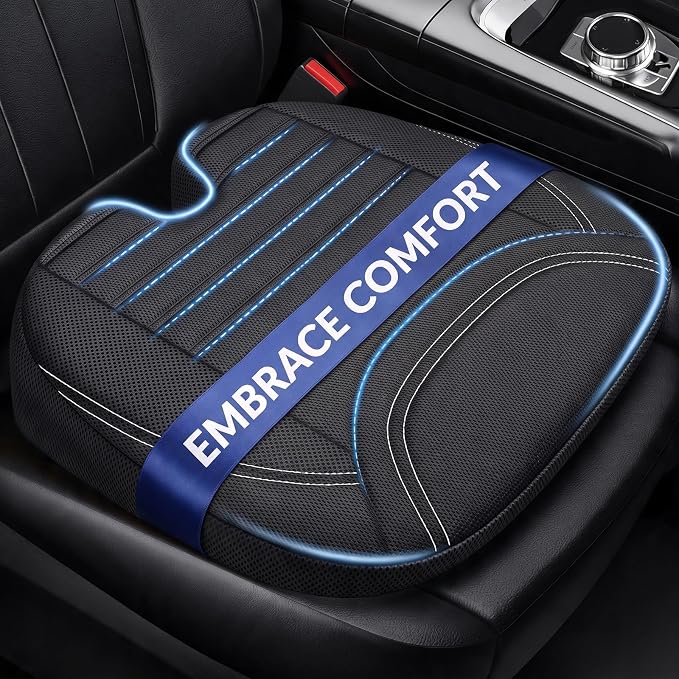 ZIKEE Wedge Car Seat Cushion for Tailbone Pain Relief & Better Visibility | Ergonomic Memory Foam Seat Cushion for Car with Breathable Channel Design, Fits Car, SUV, Truck, Non-Slip Mesh Cover