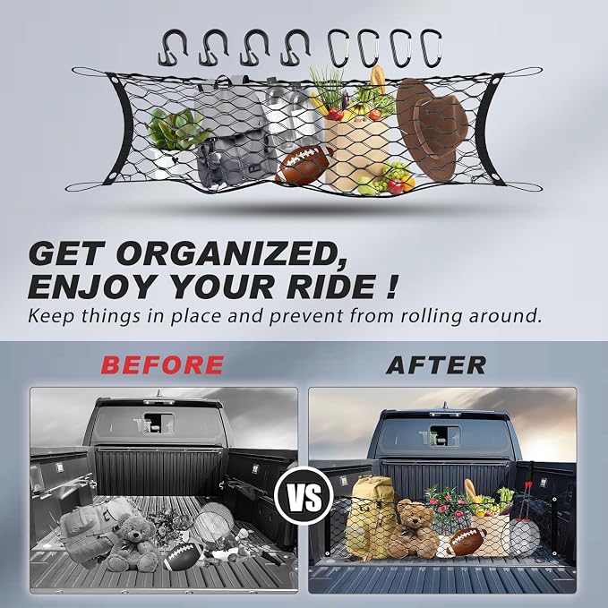 Karltys Truck Bed Cargo Net for Dodge Ram 1500 2019-2024 2025 2026, Envelope Style Pickup Truck Bed Tailgate Net for Ram 1500 Accessories, Heavy Duty Nylon Mesh Storage Netting Organizer with Hooks