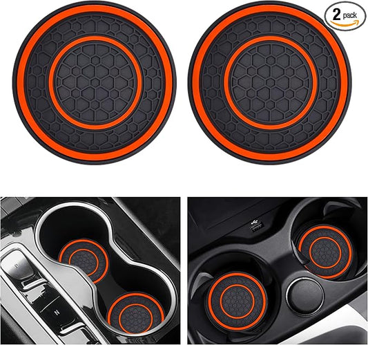 2 PCS Universal Car Cup Coasters, Non-Slip Anti Dust Mats, 2.75 Inch, Suitable for Most Car Interior (Orange)