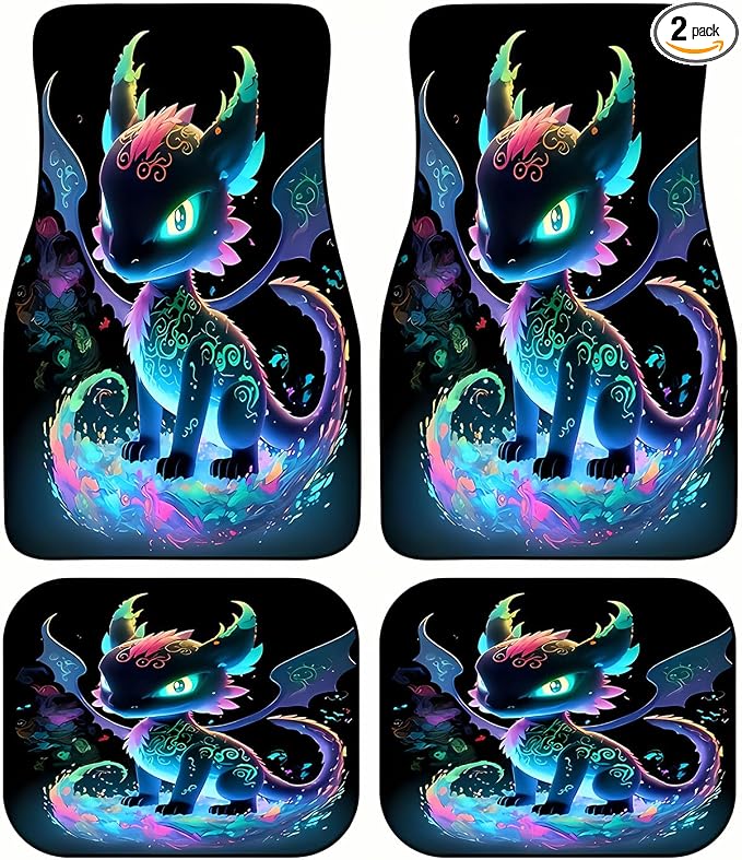Universal Fit Car Floor Mats Set of 4Pcs, Iridescent Dragon Print All-Weather Front Rear Car Carpet Mats, Non-Slip Car Floor Mat Car Accessories for Automotive Trucks SUV Sedans Vans