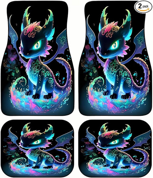 Universal Fit Car Floor Mats Set of 4Pcs, Iridescent Dragon Print All-Weather Front Rear Car Carpet Mats, Non-Slip Car Floor Mat Car Accessories for Automotive Trucks SUV Sedans Vans