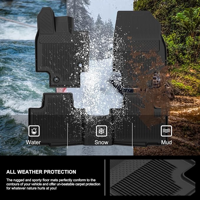 Kiwi Master Floor Mats for 2020-2026 Toyota Highlander | Custom Fit All Weather Car Mats, Heavy Duty TPE Floor Liners, Front & Rear 2 Row Set, Black