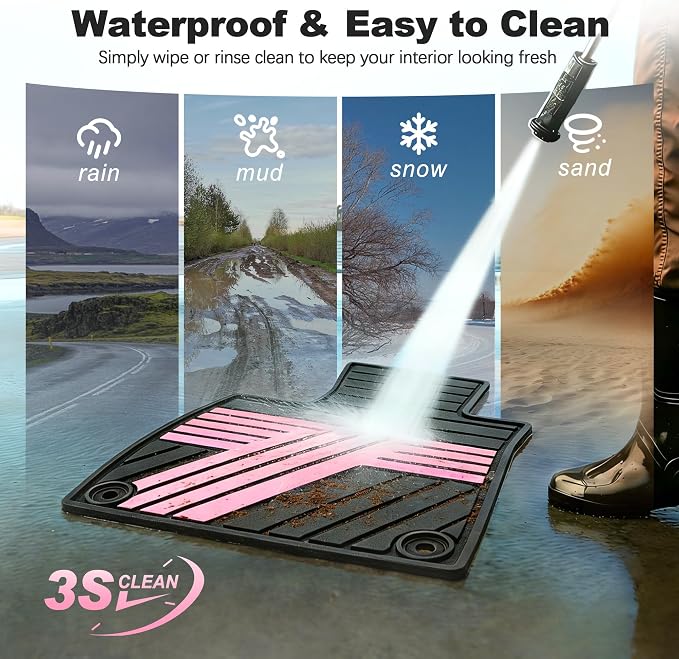 Floor Mats Fit for Honda Accord 2026 2025 2024 2023 (Gasoline & Hybrid), All Weather Protection Custom Fit Anti-Slip Floor Liners,1st & 2nd Row, Black & Pink