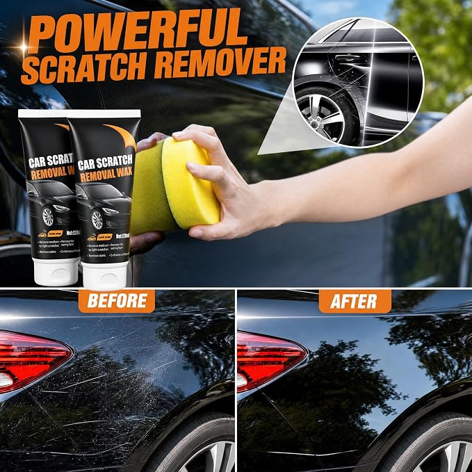 2026 Upgraded Scratch Remover for Vehicles, Car Scratch Removal Wax Kit for Scratches, Swirl Marks & Stains, with Sponges & Towels, Car Paint Scratch Repair Paste for All Vehicles, Easy to Use, 2 Pack