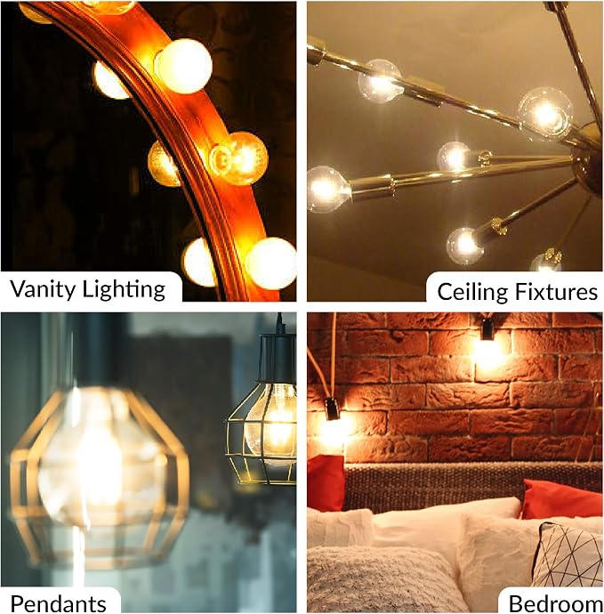 Simba Lighting LED Edison Vintage Filament G25 4W 120V E26, 2700K, 6 Pack | Vanity Globe G80 Bulb, Dimmable 40W Equivalent for Bathroom Makeup Mirror, Medium E26 Base, CE, RoHS Compliant, Warm White