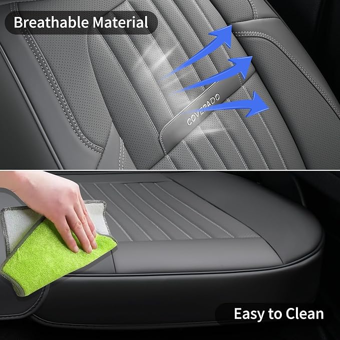 Coverado Front Seat Covers, Car Seat Cover, Gray Seat Covers for Cars, 2PCS Car Seat Protector, Waterproof Faux Leather Car Seat Cushion, Luxury Seat Cushions, Auto Seat Covers Fit for Most Vehicles