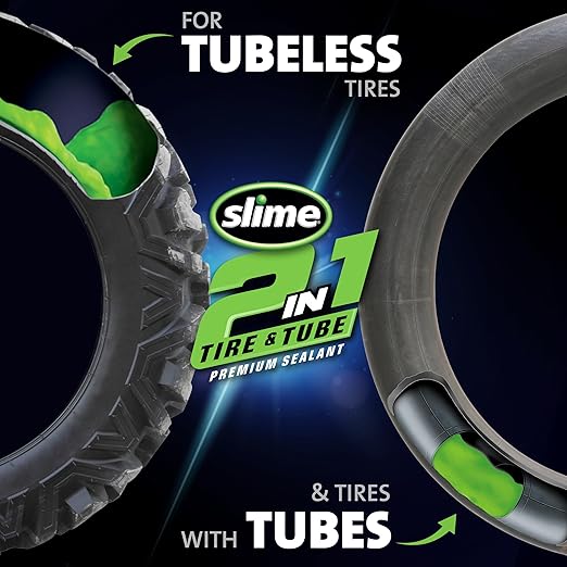 Slime 10194 2-in-1 Tire & Tube Sealant Puncture Repair Sealant, Premium, Prevent and Repair, Suitable for All Off-Highway Tires and Tubes, Non-Toxic, Eco-Friendly, 32 oz Bottle