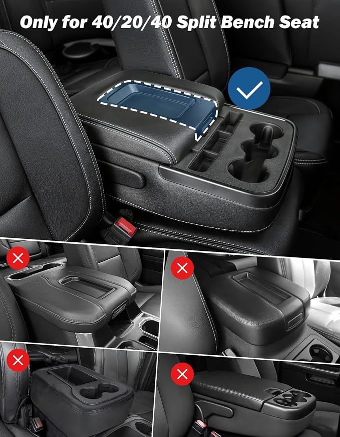 JOYTUTUS Center Console Cover Compatible with Silverado Sierra 2014-2018 Jump Seat, Leather Arm Rest Armrest Cover for Car, Durable Middle Console Cover Replacement for Trucks, with 2 Pocket