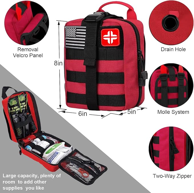 LUXMOM Survival Kit and First Aid Kit, 142Pcs Professional Survival Gear and Supplies Equipment with Molle Pouch, Gift for Fathers Day Men Dad Husband Camping Hiking Hunting Outdoor Adventure