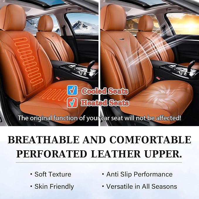 Coverado Brown Seat Covers Full Set, Luxury Leather Seat Covers for Cars, Automotive Seat Covers, Waterproof Car Seat Protector, Front and Back Car Seat Cushions Universal Fit for Most Cars