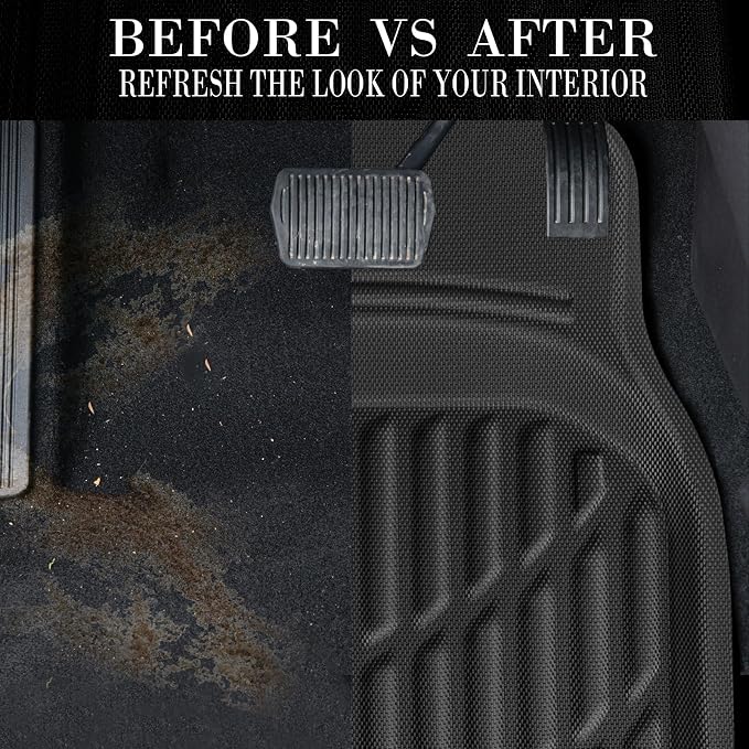 CAR PASS PVC Deep Dish Car Mats Full Set, Waterproof All Weather Luxury Faux Leather Car Floor Mats 4 Piece, Anti-Slip Universal Fit for Sedans Suvs Vans MiniTrucks,Durable & Easy Clean, All Black
