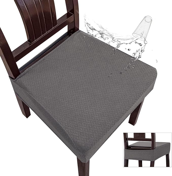 Genina Waterproof Seat Covers for Dining Room Chair Covers Waterproof Dining Chair Covers (2 PCS-Rear-gapped, Grey)