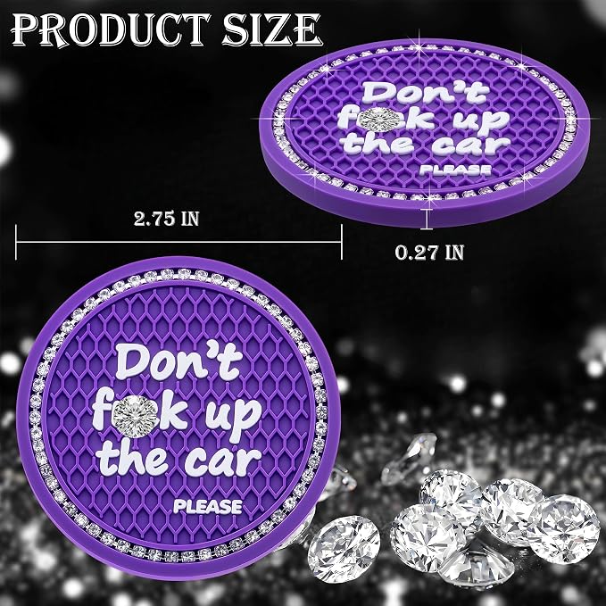 2PCS Bling Crystal Rhinestone Cup Holder Coaster – 2.75 Inch Anti-Slip Auto Insert Cup Coaster – Sparkling Interior Decor Accessories for Cars & Vehicles (Purple & White)