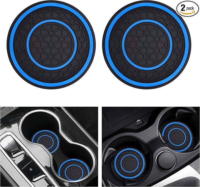 2 PCS Car Cup Holder Coaster,Car Coasters Cup Mats,2.75 Inch Universal Car Cup Coasters,Non-Slip Anti Dust Mats Cup Holder Insert Coaster, Suitable for Most Car Interior (Blue)