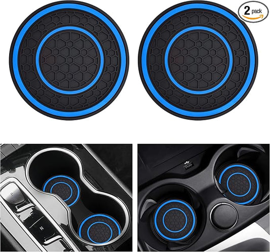 2 PCS Car Cup Holder Coaster,Car Coasters Cup Mats,2.75 Inch Universal Car Cup Coasters,Non-Slip Anti Dust Mats Cup Holder Insert Coaster, Suitable for Most Car Interior (Blue)