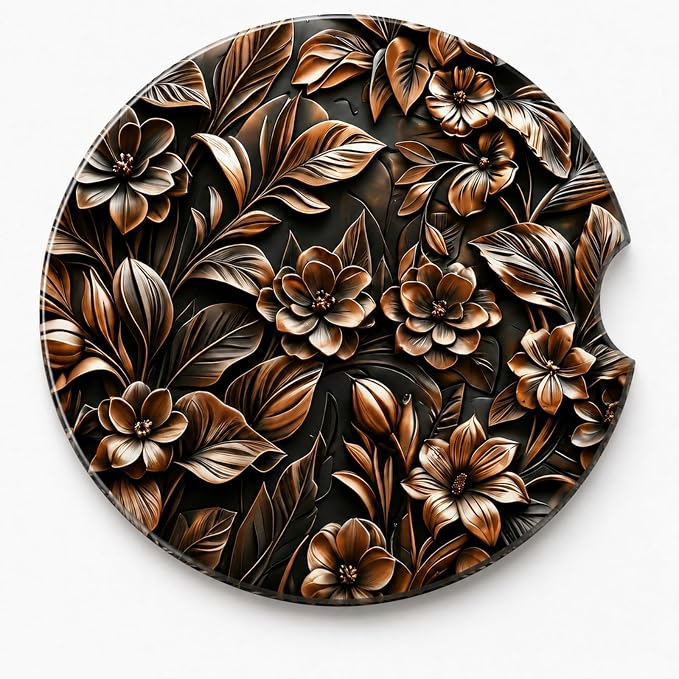 2Pack Car Cup Holder Coasters Absorbent Ceramic Coaster 2.56" for Women & Men Auto Accessories (Ceramic Classical Copper Color)