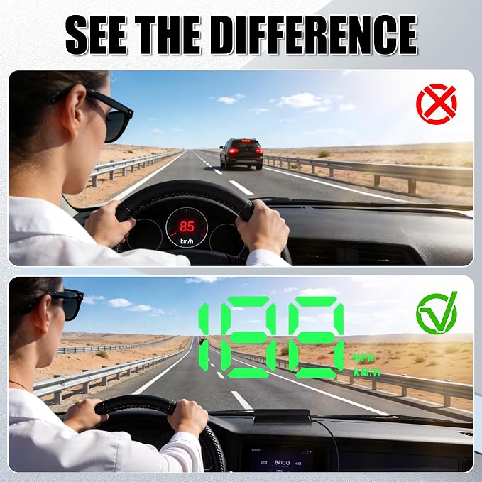 SINGARO Heads up Display for Cars, Universal USB Plug Digital GPS HUD Speedometer with Large Font, Automatic Brightness Adjustment, Car Interior Accessories for Women and Man(Green)