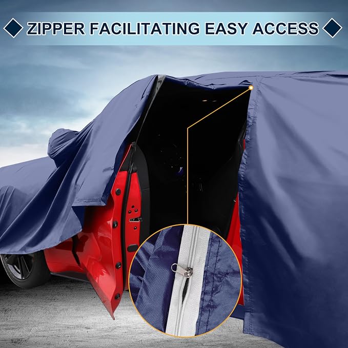 Navy Blue Heavy Duty Waterproof Car Cover for Sedan 201"-207" - All-Weather UV Protected Outdoor Full Exterior Cover with Sun/Snow/Rain Resistance