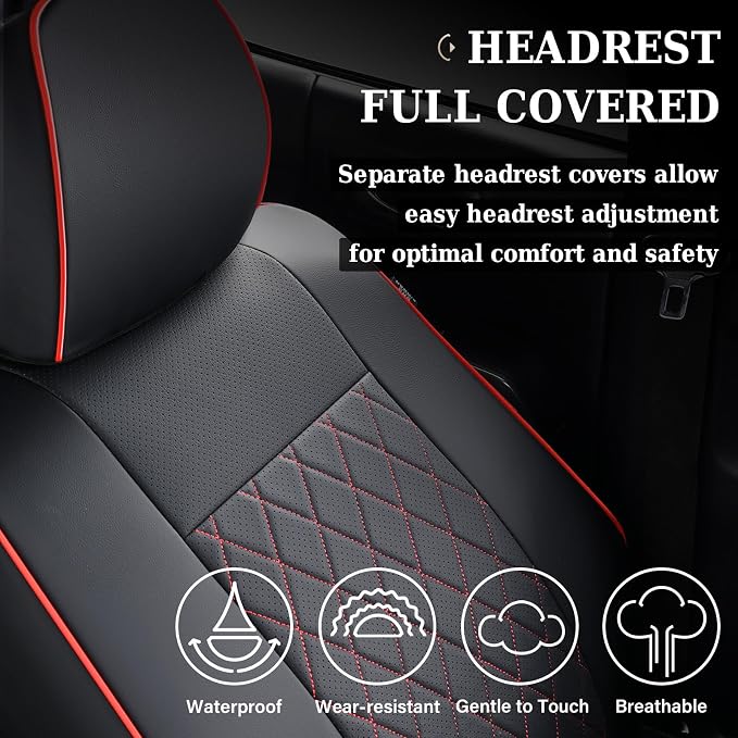 Coverado Tacoma Leather Seat Covers, Car Seat Covers Custom Fit for 2005-2023 Toyota Tacoma Double & Crew Cab SR SR5 Limited TRD Sport/Pro/Off Road (Fullset, Red)