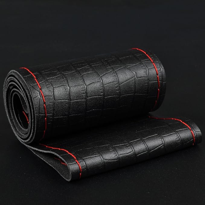 BMLEI Steering Wheel Cover Universal 15 Inch with Top Genuine Leather, Anti-Slip Design, Soft Padding, Stitch on Wrap