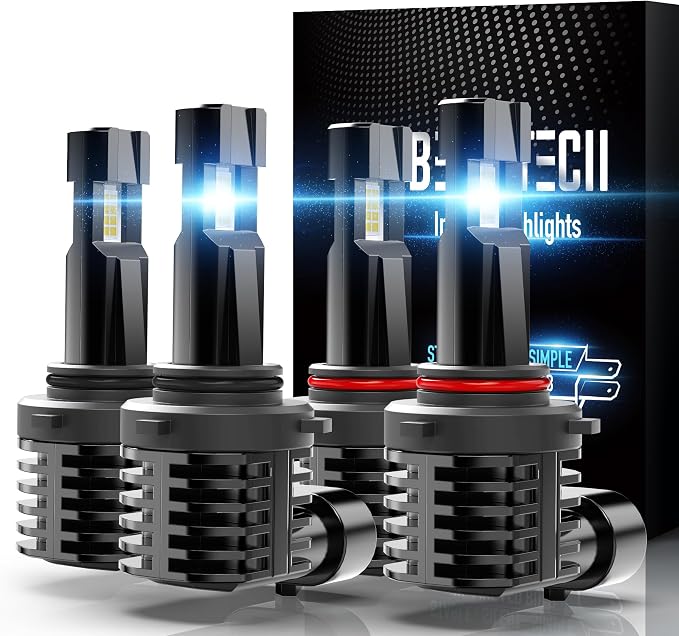 BEAMTECH 9005 9006 Bulbs, Fanless In Line Fog Light Bulb 6500K, Pack of 4 | 1 Pair 9005+1 Pair 9006, Windless, Directly Insert, 1:1 Size, 50,000hrs+ Lifespan