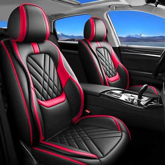 Fit Juke Car Seat Covers Compatible with Nissan Juke 2011-2016 2017-Premium Leather,Waterproof,Breathable,Airbag Compatible &All-Weather Seat Cushion Protecto(Full Set,Red)