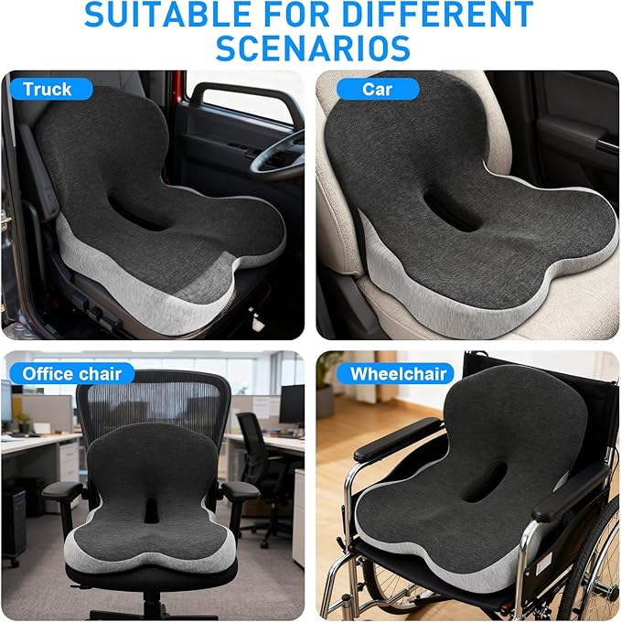 Denchy Memory Foam Car Seat Cushion with Back Support, Truck Driver Cushion | Seat Cushion with Lumbar Support Pillow for Long Driving, Orthopedic Butt Sitting Pad for Office Chair Pain Relief