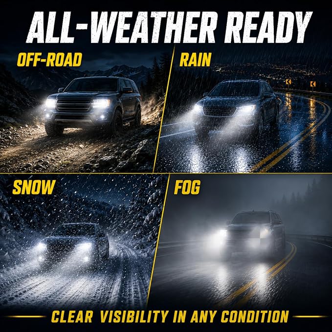 9005 9006 Fog Light Bulbs Combo, Super Bright 100,000LM 1000% Brighter, 2026 Updated Light Bulbs, True 1:1 Mini Halogen Size, HB3 HB4 Off Road Light or Fog Light Bulbs, Pack of 4 | 6500K Cool White LED Fog Light Bulbs, 1000% Brighter, for Off-Road Use,...