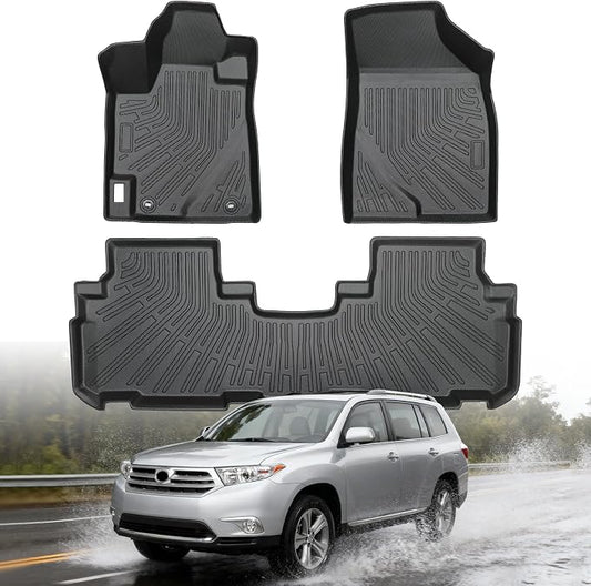 Floor Mats for Toyota Highlander 2008 2009 2010 2011 2012 2013 (Non Hybrid) | All Weather TPE Rubber Car Mats Custom Fit Waterproof Anti-Slip Car Liners Accessories for Front & Rear Row Mats
