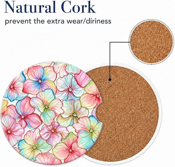 2Pack Car Cup Holder Coasters Absorbent Ceramic Coaster 2.56" for Women & Men Auto Flower Car Accessories