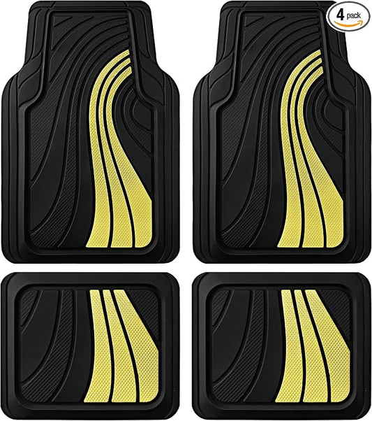 Road Comforts Car Floor Mats Full Set – Front & Rear Car Floor Mats with Aluminum Design, Anti-Slip Backing, All-Weather Protection, Trim-to-Fit Car Mats for Most Sedans, SUVs & Vans - Yellow
