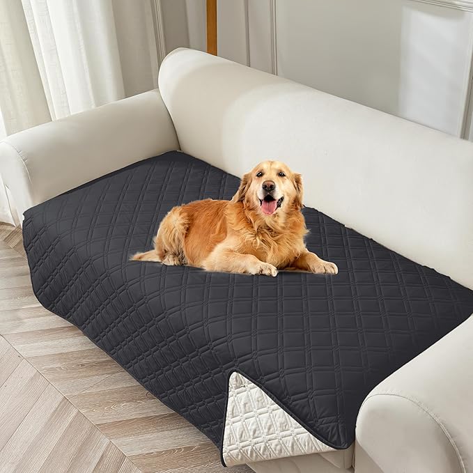 Genina Waterproof Couch Cover, Washable Anti-Slip 67 inch Sofa Covers with 3 Cushions, Sectional Couch Covers for Pets Friendly, Sofa Slipcovers for Dogs Cats, (67inch/Charcoal Gray)