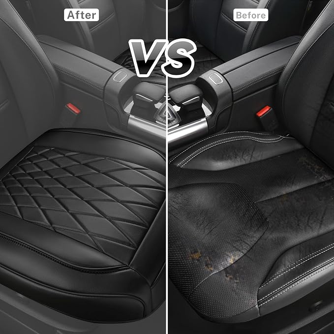 CAR PASS 1 Pack Leather Front Car Seat Cover, Bottom Seat Cover Full Wrapped with Storage Pocket, Anti-Slip Leather Seat Protector,Waterproof Seat Cushion Pad Universal Fit Sedan SUV Truck, Black