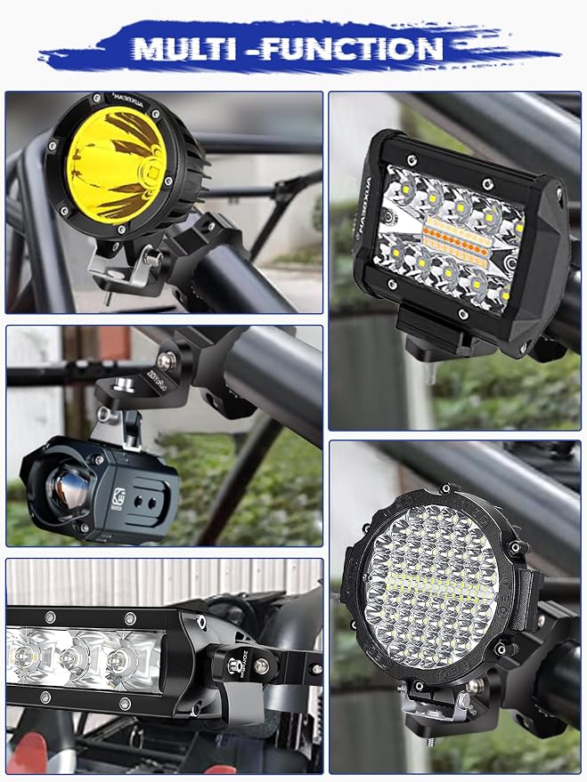 ZIDIYORUO ATV LED Light Bracket, 360 Swivel, for 0.75-1.5in Bars, 2-Pack | CNC 6061 aluminum, Fits 0.75-1.5in motorcycle & ATV bars, 360 rotation for fog, driving, cube LED lights, 10min-installation.