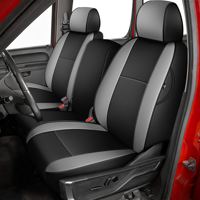 AOMSAZTO Truck Seat Covers for Chevy Silverado/GMC Sierra 1500 (2007-2013) 2500HD/3500HD (2007-2014) - Black/Light Gray Faux Leather Car Seat Cover Full Set(Rear 40/60 Split for Crew Cab)