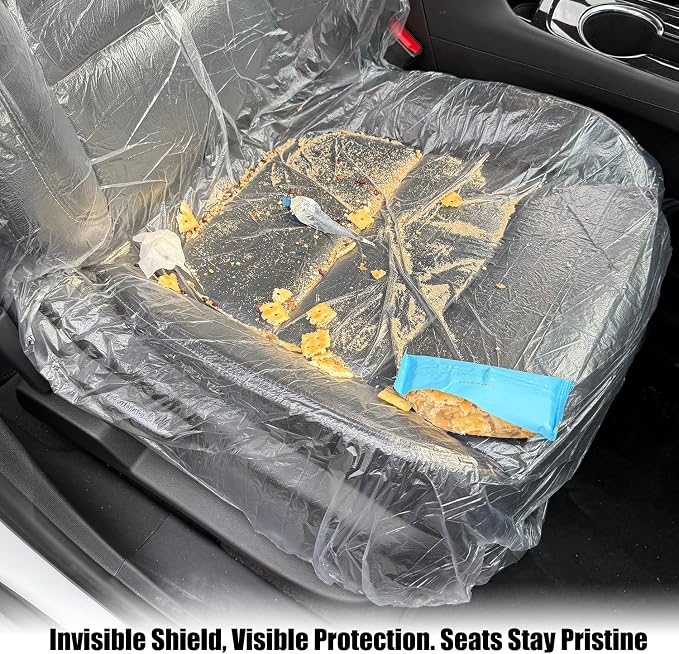 ROCCS 50PCS Disposable Car Seat Covers, Transparent Waterproof Plastic Seat Protector Universal for Airplane Seat, Salon Chairs, Restaurant Seats, Bus Seats & Most Vehicles
