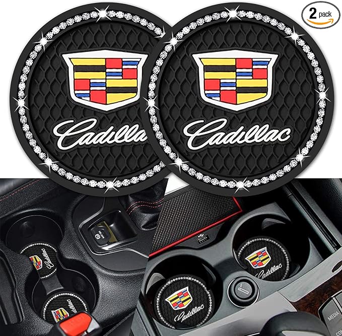 Black Silicone Car Coasters for Cadillac Series Non-Slip Car Cup Holder Coasters,Car Interior Accessory for Car Cup Holder 2Pcs 2.75 Inch