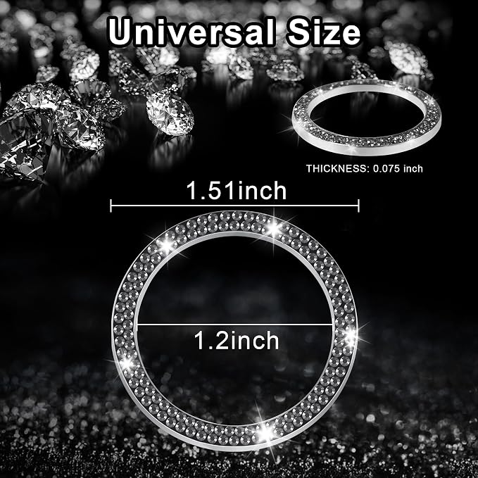 LivTee 2 PCS Crystal Double Rhinestone Car Engine Start Stop Decoration Ring, Bling Car Interior Accessories for Women, Push to Start Button Cover Sticker, Automotive Decals, Glossy Black