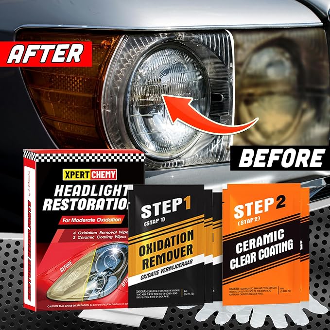 XPERTCHEMY Headlight Restorer Kit,Fast-2 Step Process Headlight Restoration Kit for Removing The Moderate Yellowing, Haziness, and Oxidation.It Provides with the Best Protection 18 Months.