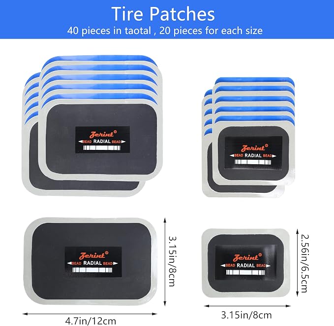 Tire Patches 3 3/8" x 2 1/2"(20Pieces), 3 3/8" x 4 3/8"(20Pieces) American Style Radial Repair Patch and Heavy Duty Bias Ply Repair Patch Unit, Multi Size Tire Repair Patchs TP-M82