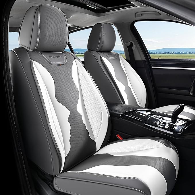 Coverado Car Seat Covers Full Set, Seat Covers for Cars, Front Seat Covers and Back Seat Cover Waterproof Leather Automotive Seat Cover, Universal Car Interior Protectors Cushion for Most Cars